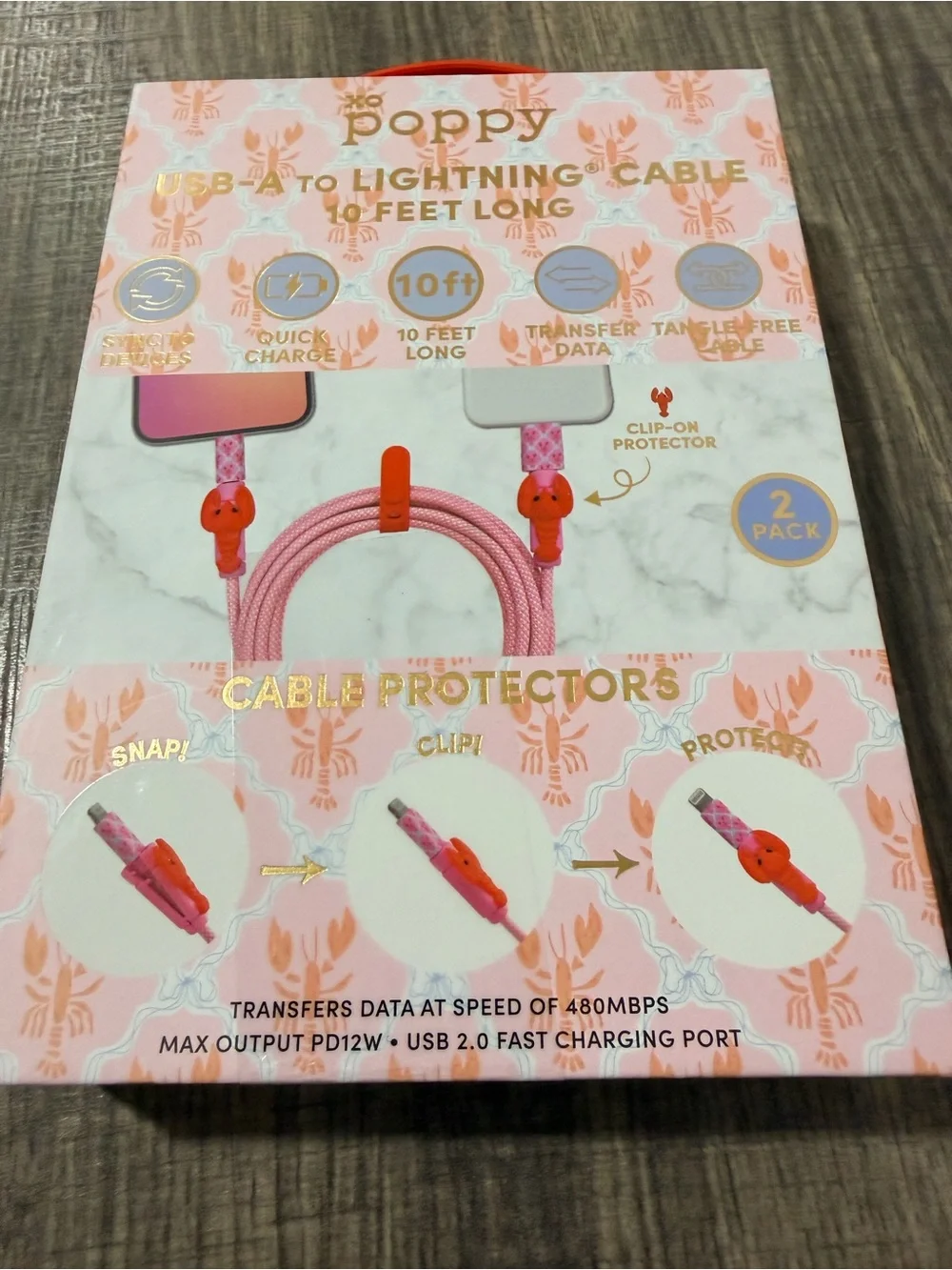 Pink Clip & Protect USB to Lightning Cable